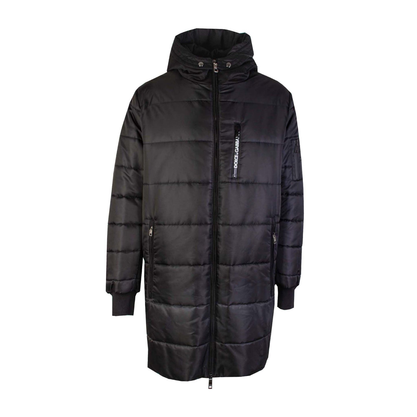 Schwarze lange Steppjacke
