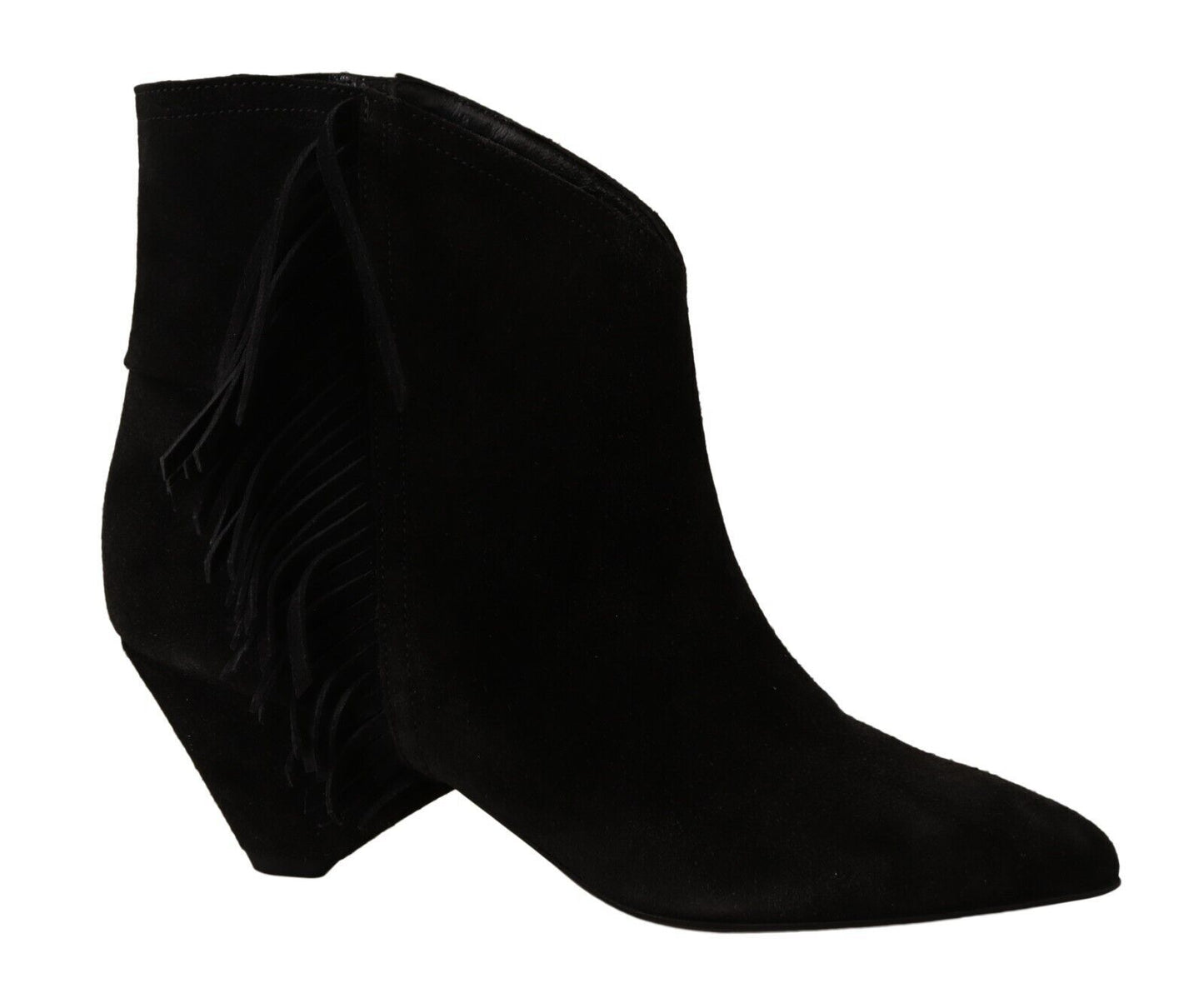 Schwarz Wildleder Leder Frauen Stiefeletten Fransen Schuhe