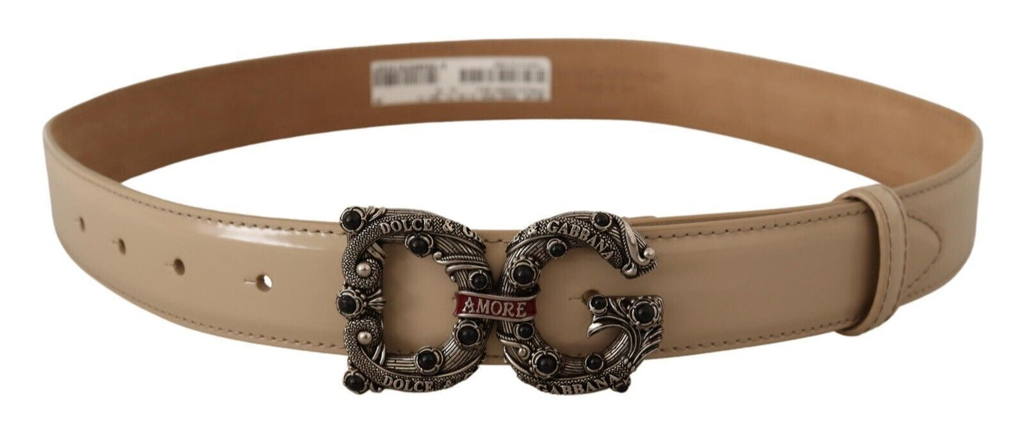 Gürtel Beige Leder Silberne Logoschnalle Amore Gürtel