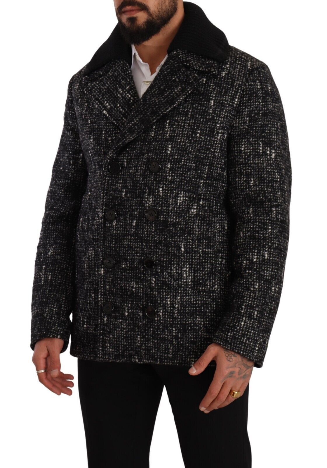Schwarzer Wollmantel Zweireiher Herrenjacke