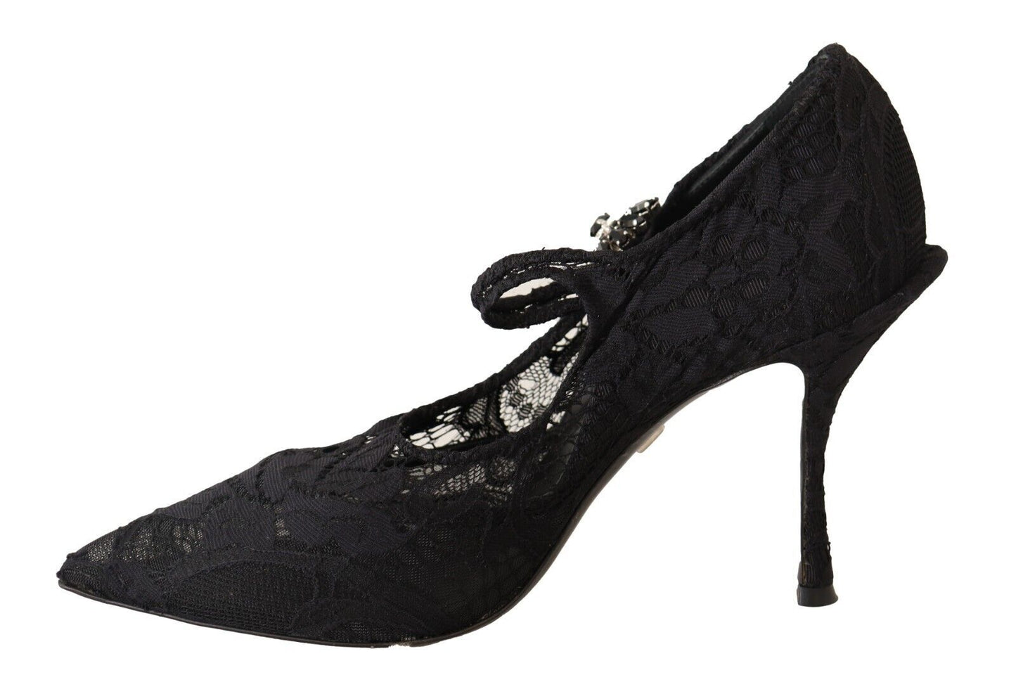 Schwarz Spitze Kristalle Heels Mary Jane Pumps Schuhe