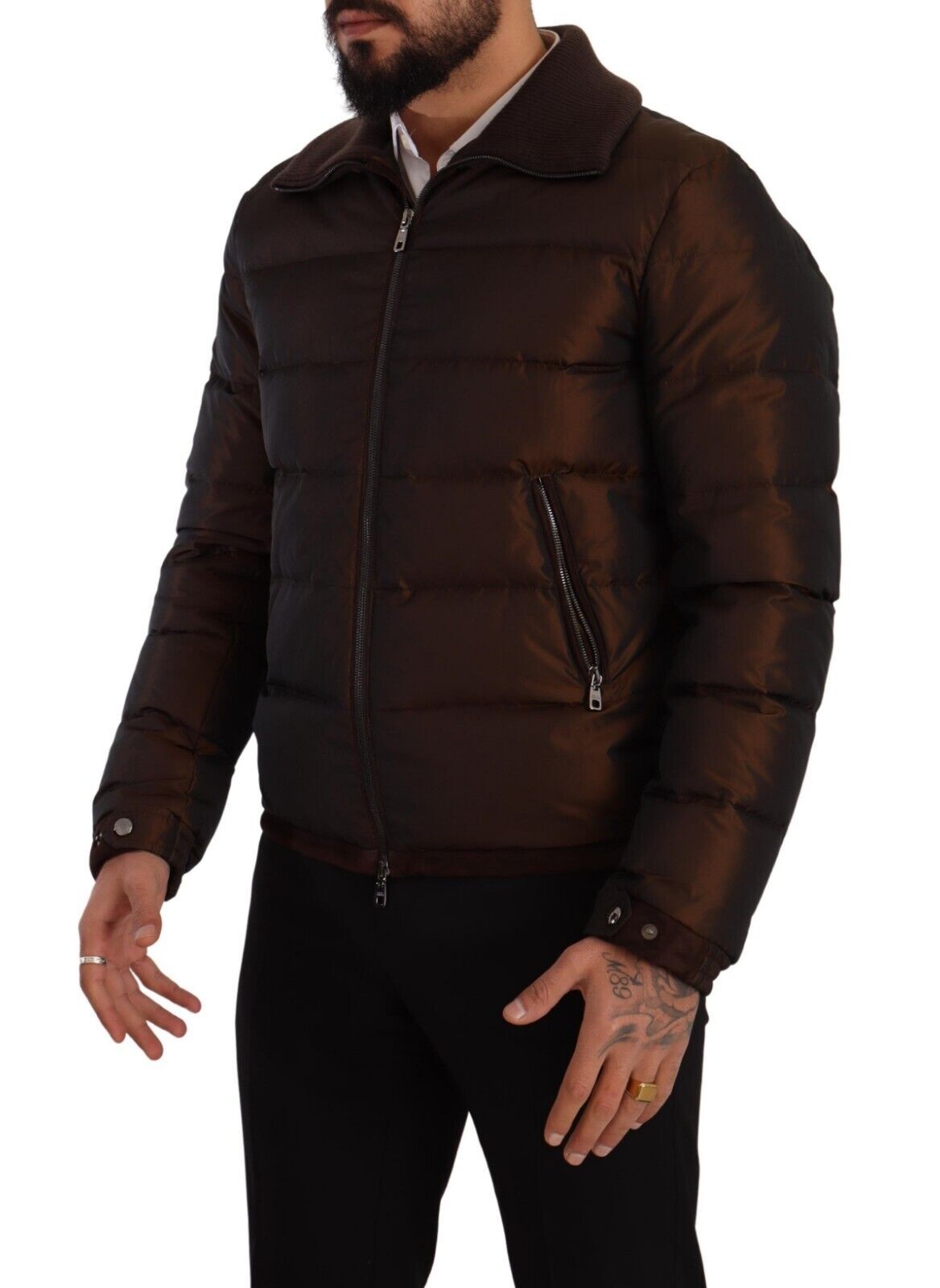 Brauner Polyester Puffer Männer Mantel Jacke
