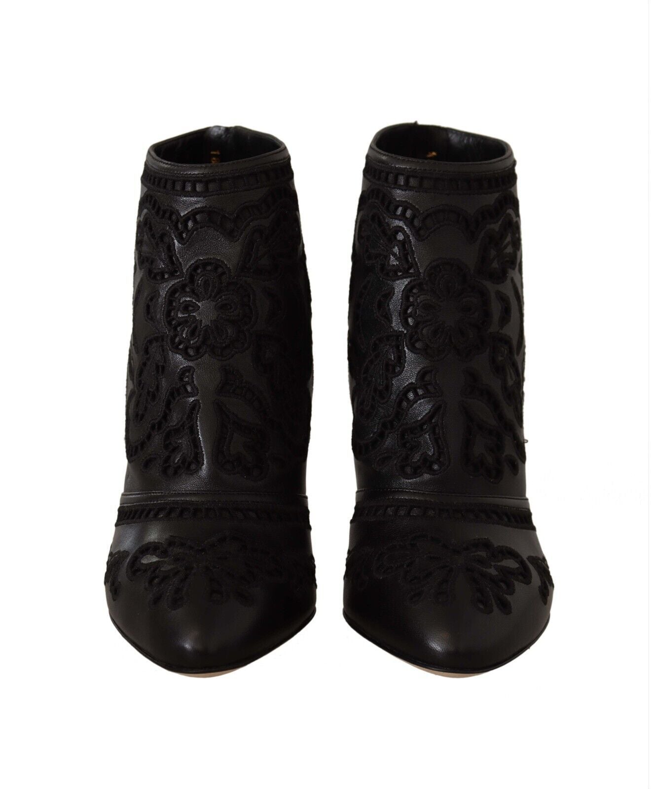 Schwarze Stiletto Spitze Leder Stiefeletten Schuhe