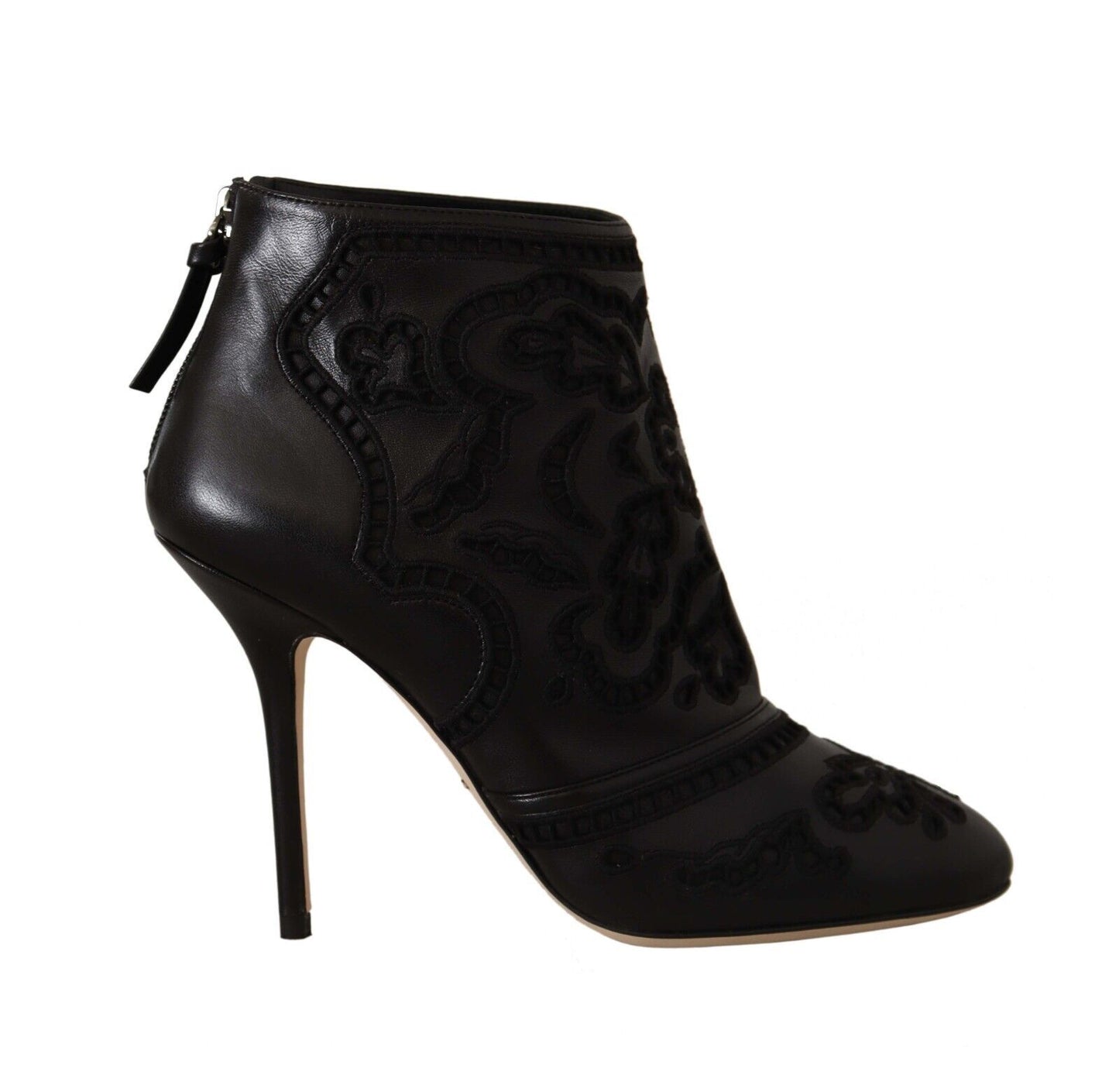 Schwarze Stiletto Spitze Leder Stiefeletten Schuhe