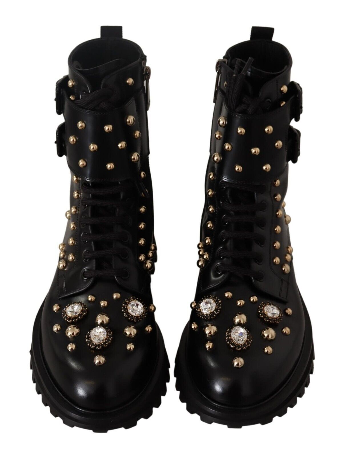 Schwarze Lederstiefel mit Kristallverzierung Schuhe