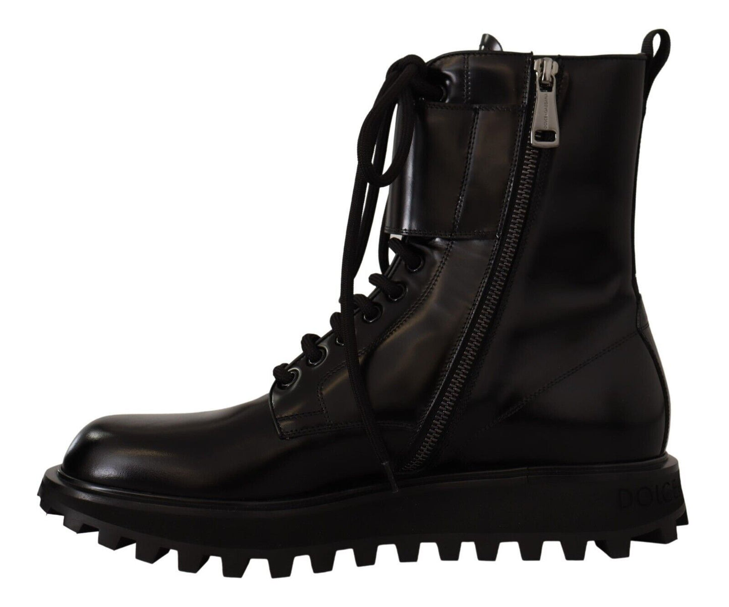 Schwarzes Leder Combat Lace Up Herren Stiefel Schuhe