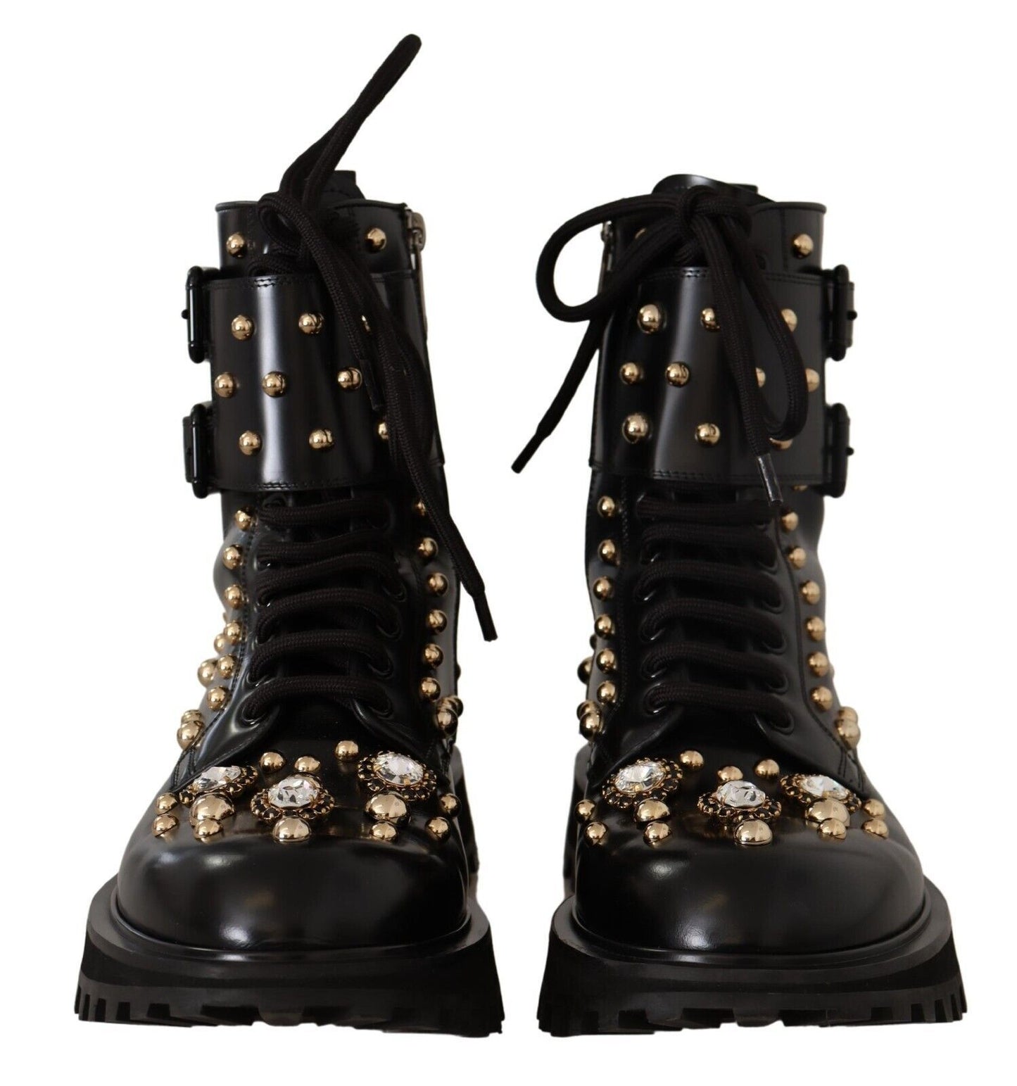 Schwarze Lederstiefel mit Kristallverzierung Schuhe