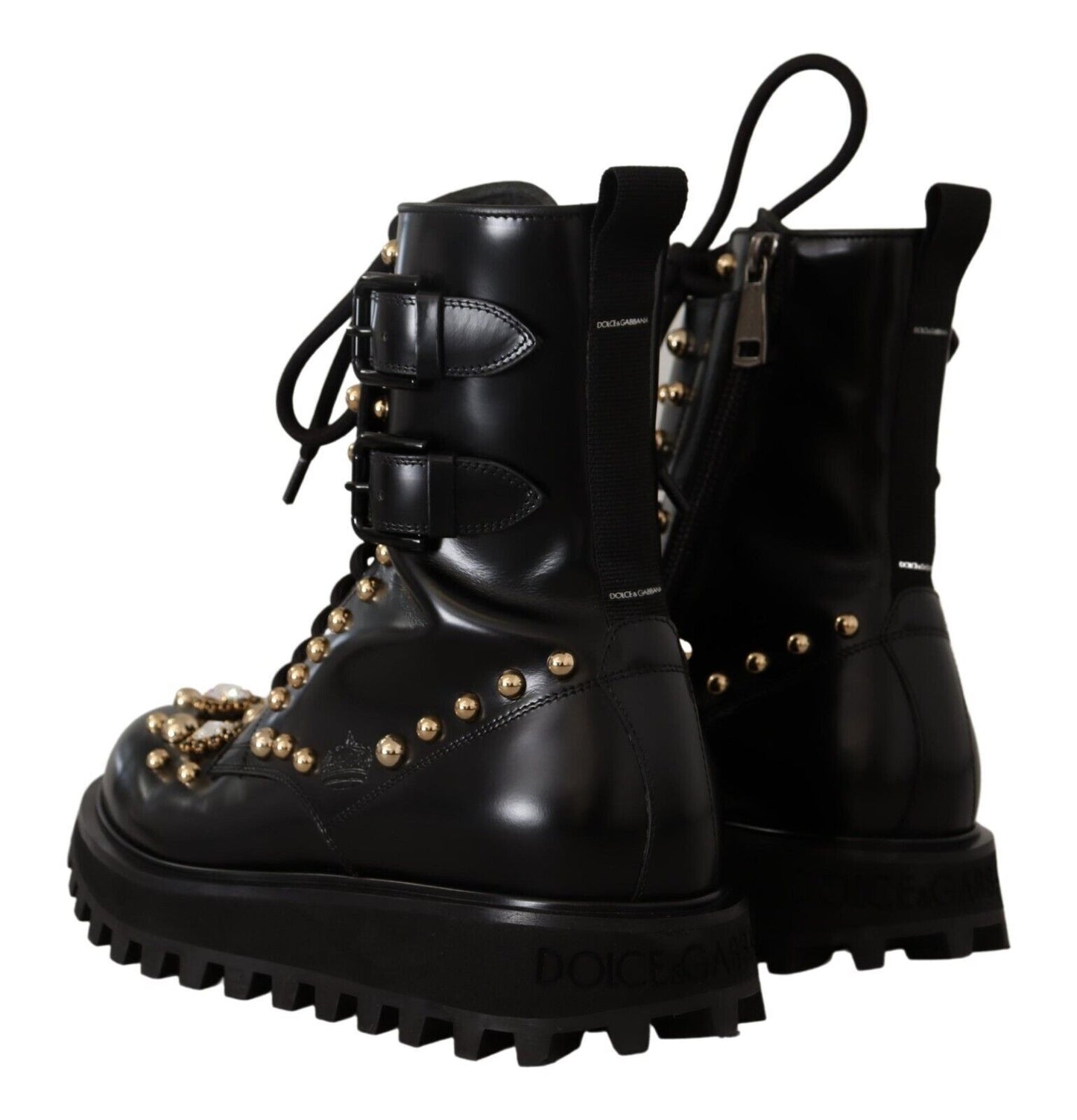 Schwarze Lederstiefel mit Kristallverzierung Schuhe