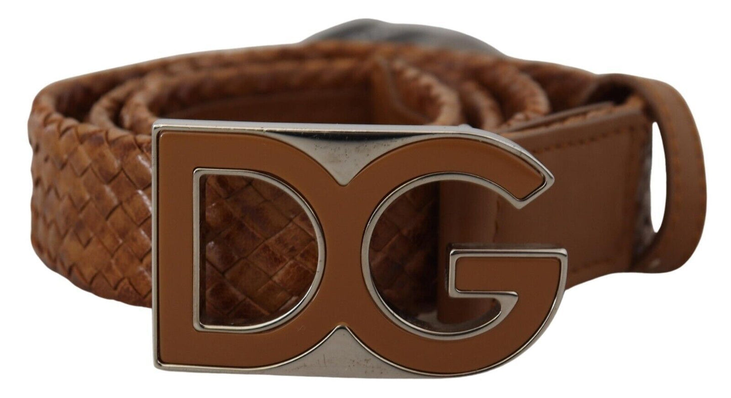 Braunes gewebtes Leder DG Logo Metallschnalle