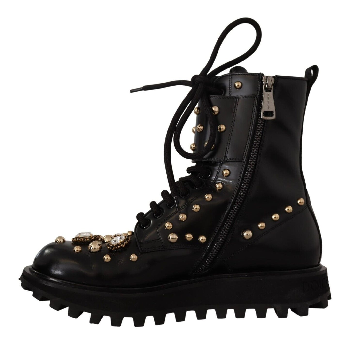 Schwarze Lederstiefel mit Kristallverzierung Schuhe