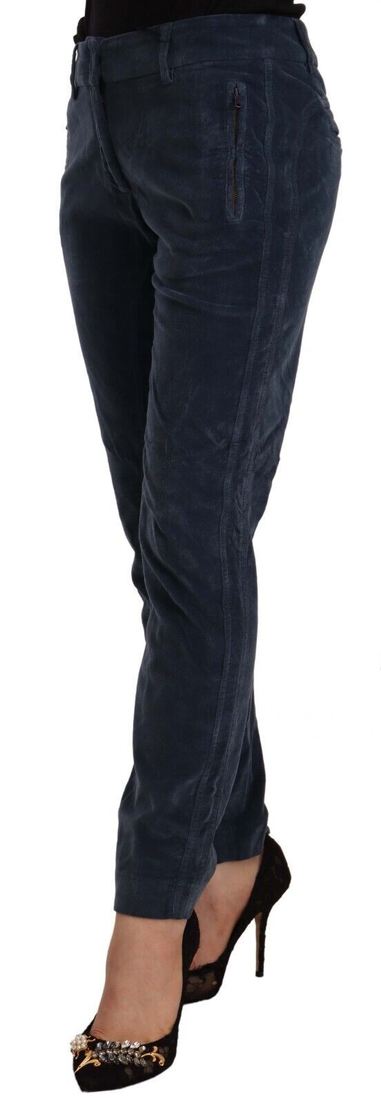 Blaue Mid Waist Cotton Stretch Tapered Pants