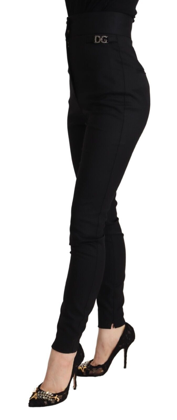 Amore Logo Slim Fit Hose aus schwarzer Wolle mit hoher Taille