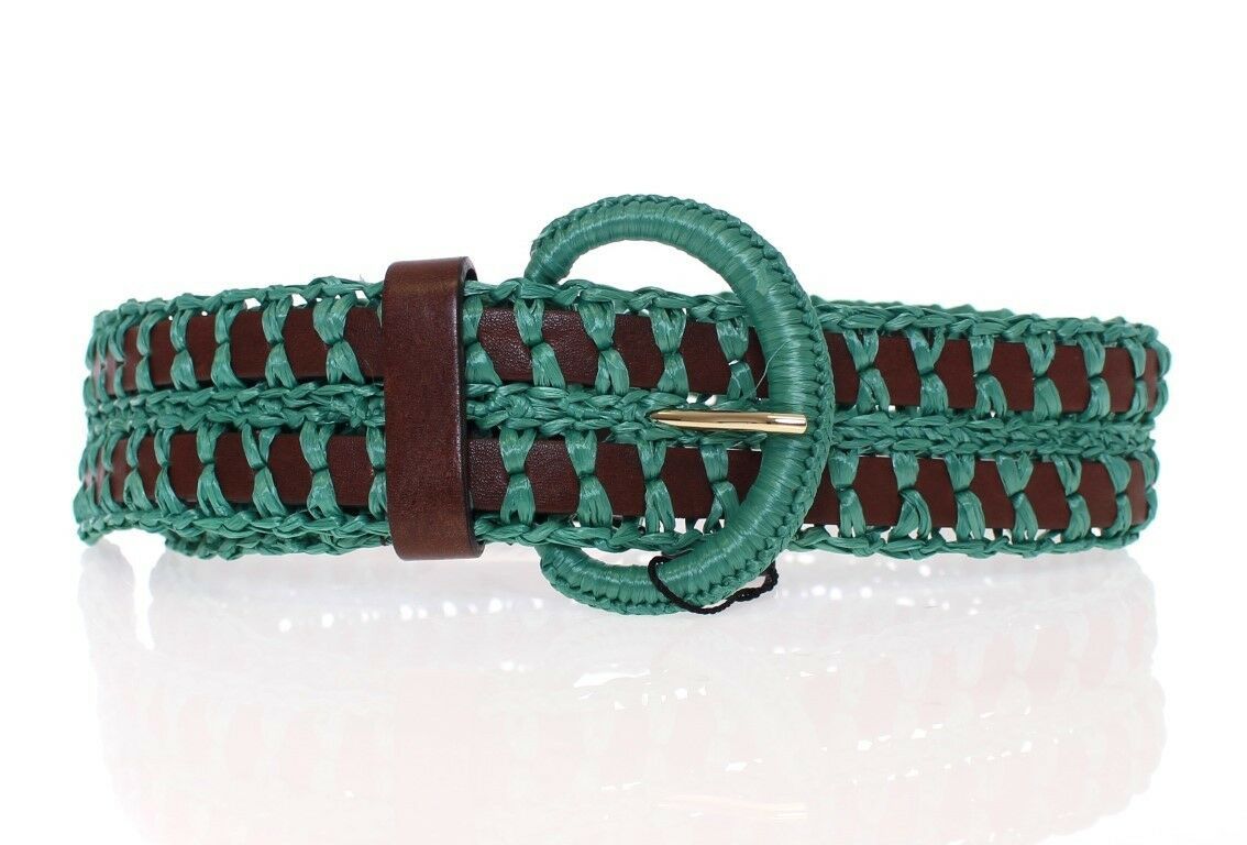 Breiter Gürtel aus gewebtem Raffia-Leder in Grün