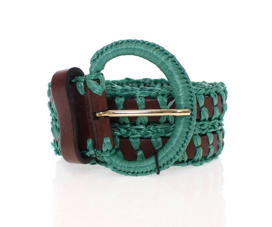 Breiter Gürtel aus gewebtem Raffia-Leder in Grün