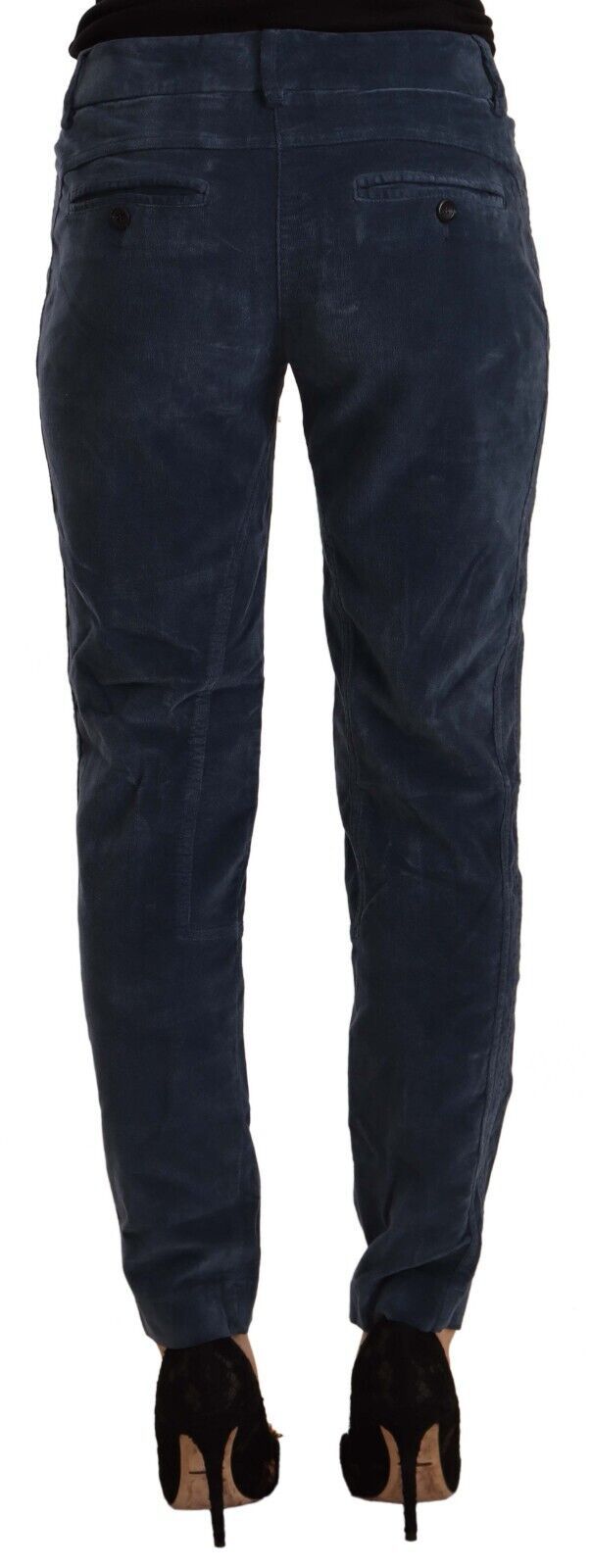 Blaue Mid Waist Cotton Stretch Tapered Pants