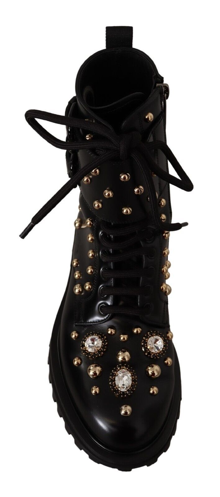 Schwarze Lederstiefel mit Kristallverzierung Schuhe