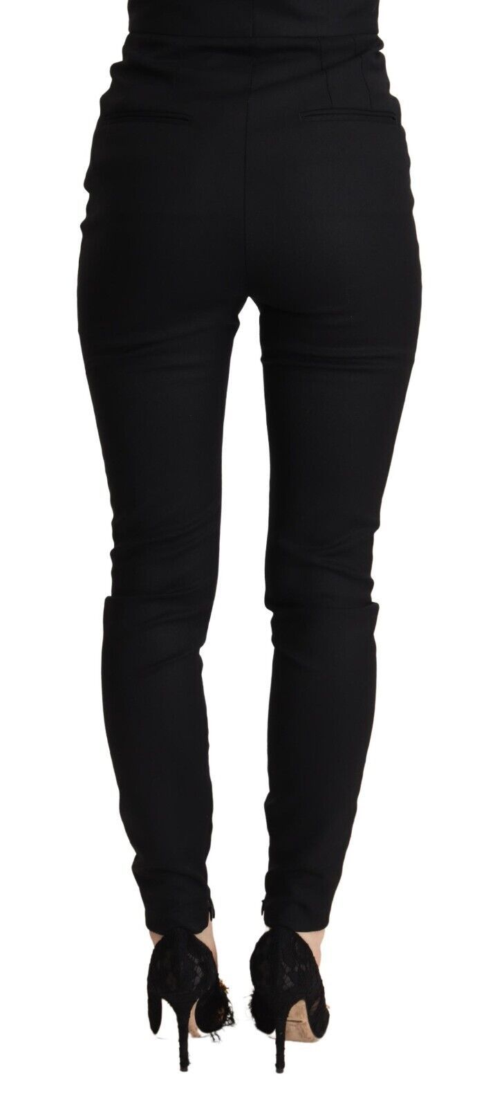 Amore Logo Slim Fit Hose aus schwarzer Wolle mit hoher Taille