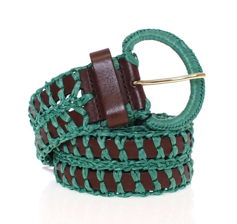Breiter Gürtel aus gewebtem Raffia-Leder in Grün