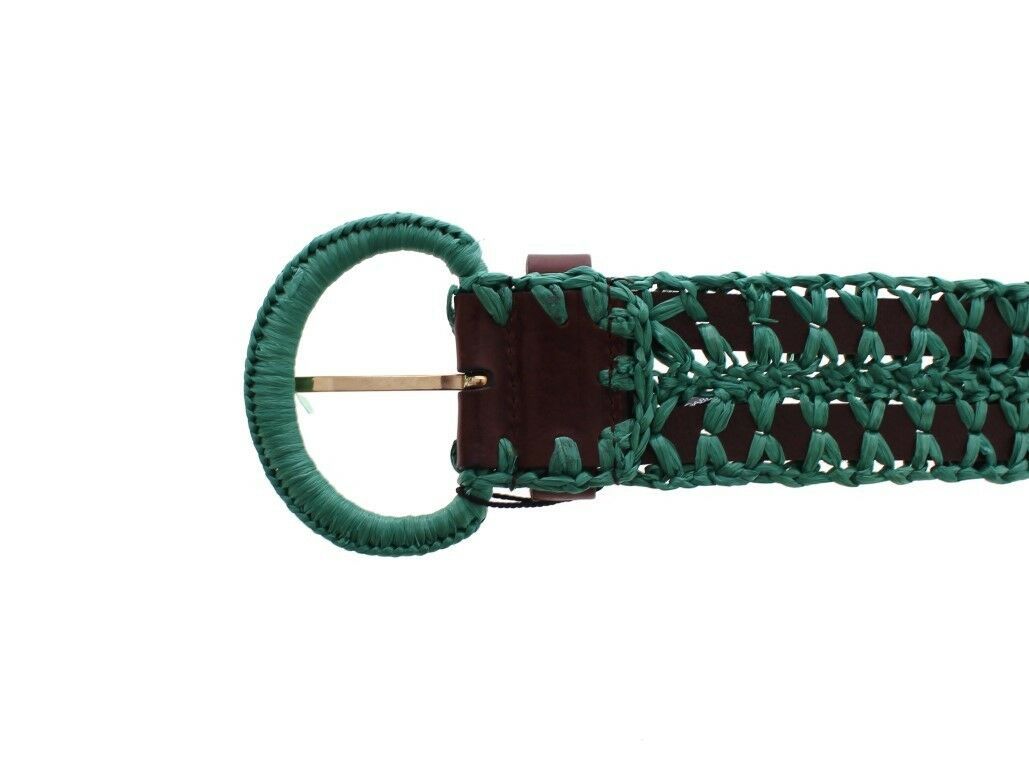Breiter Gürtel aus gewebtem Raffia-Leder in Grün