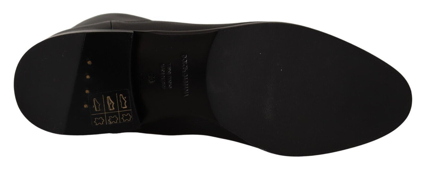 Schwarzes Leder Flats Logo Kurze Stiefel Schuhe