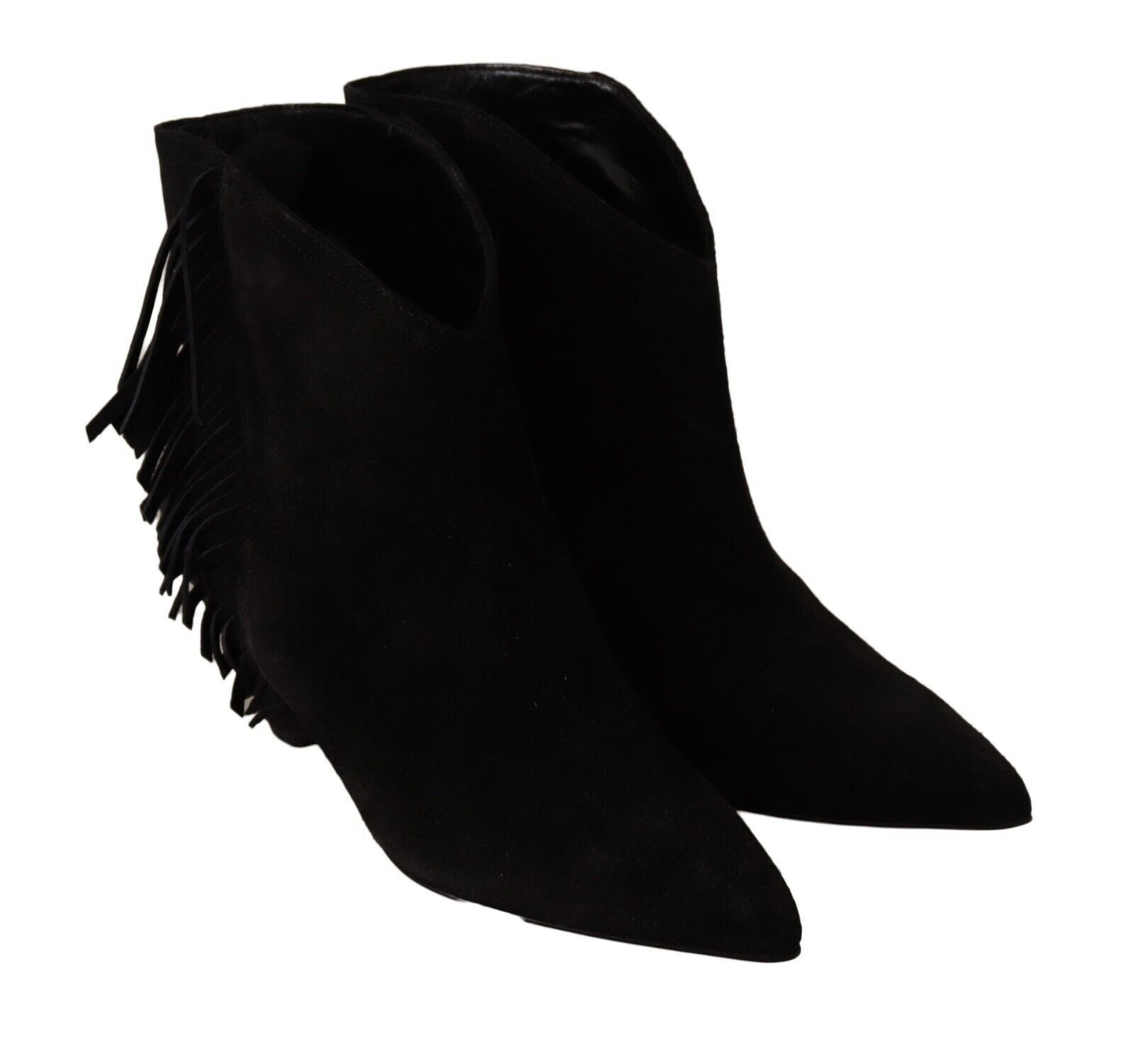 Schwarz Wildleder Leder Frauen Stiefeletten Fransen Schuhe