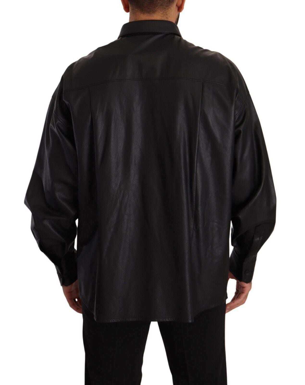 Schwarze Lederjacke mit Knopfleiste für Männer mit Kragen