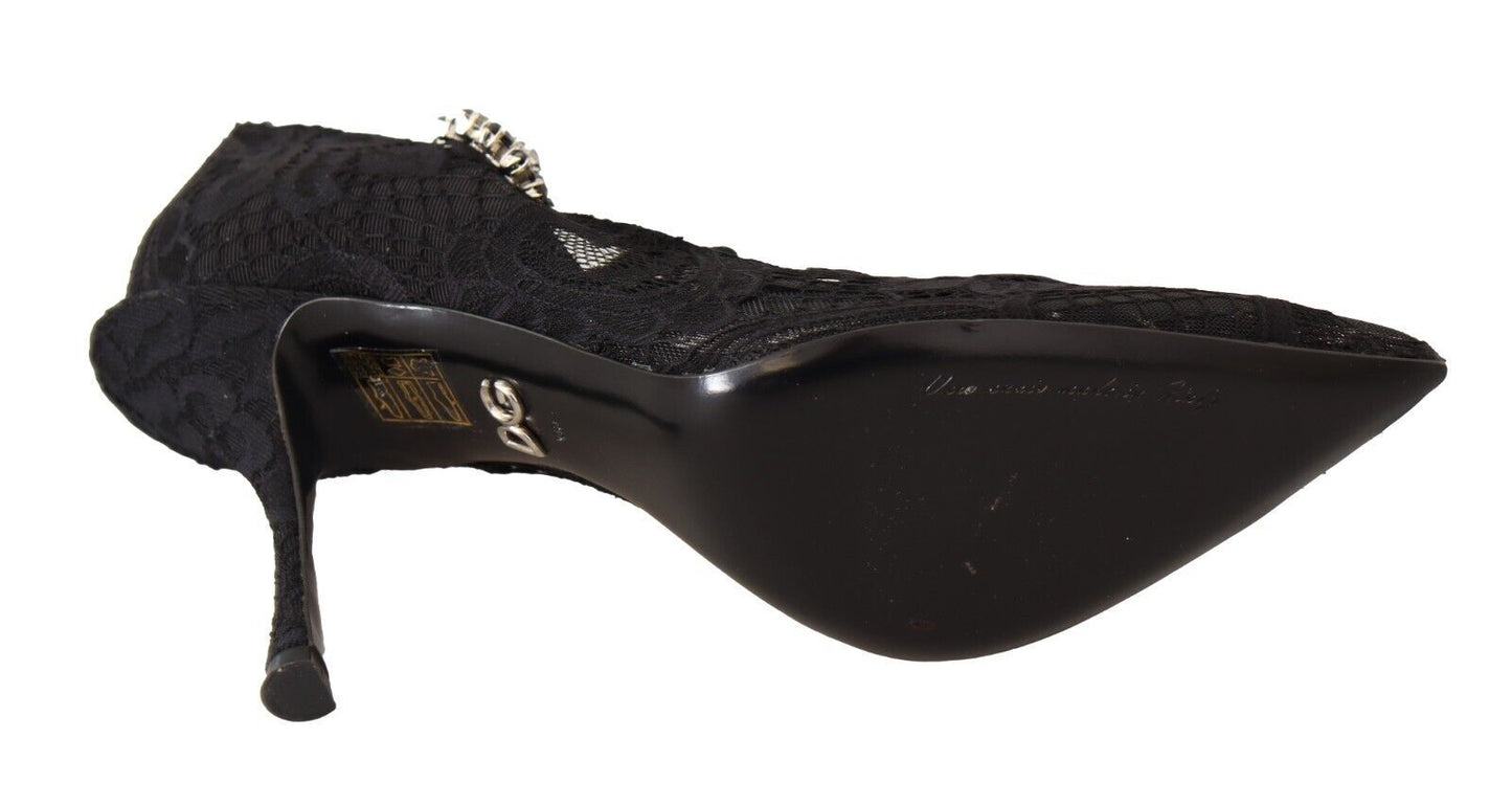 Schwarz Spitze Kristalle Heels Mary Jane Pumps Schuhe