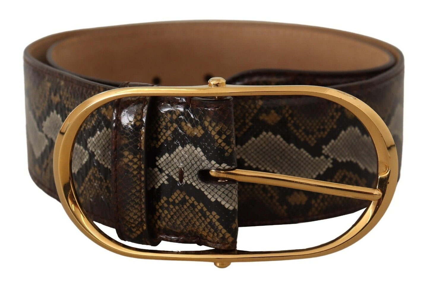 Brauner Pythonledergürtel mit ovaler Schnalle