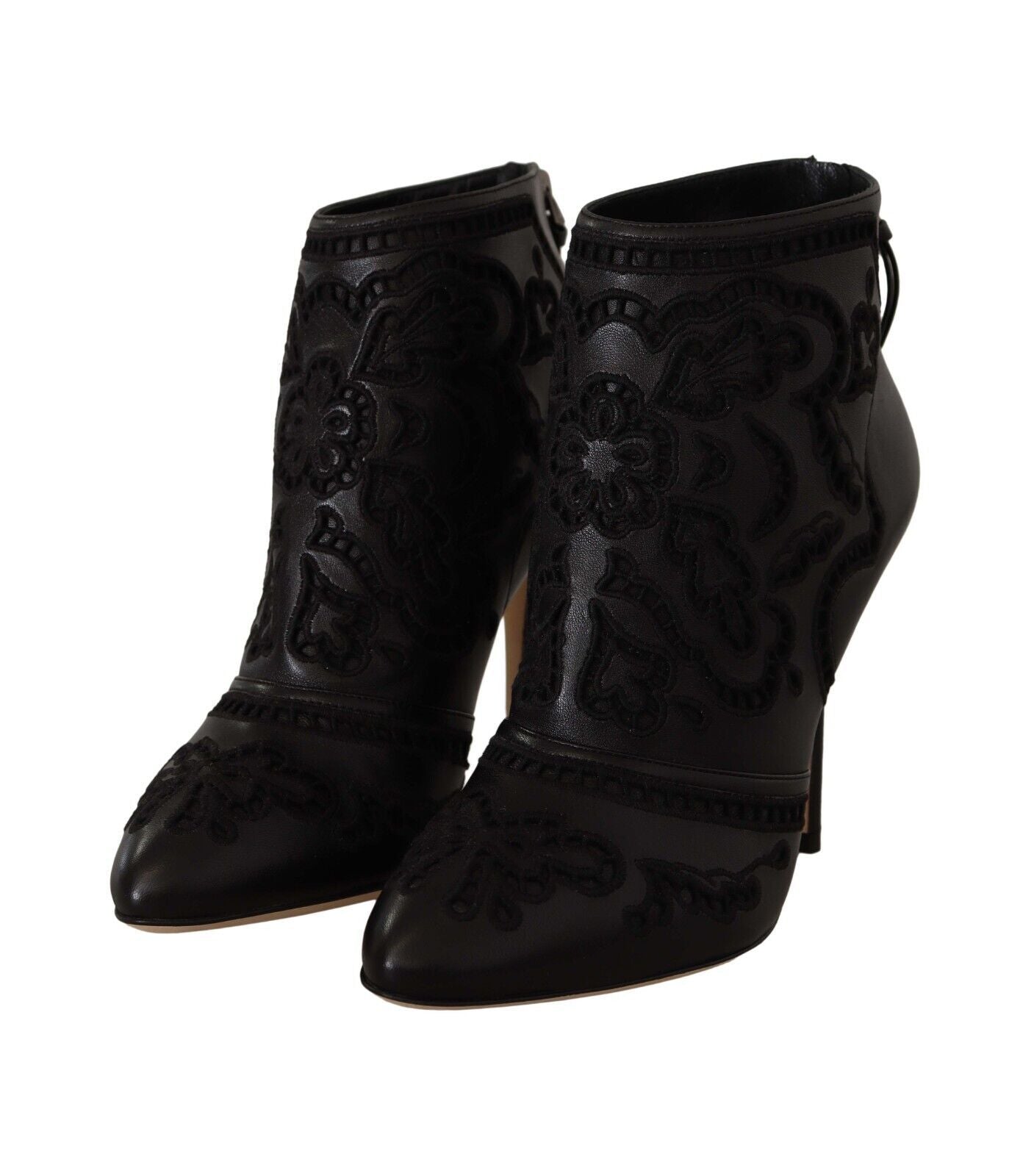 Schwarze Stiletto Spitze Leder Stiefeletten Schuhe