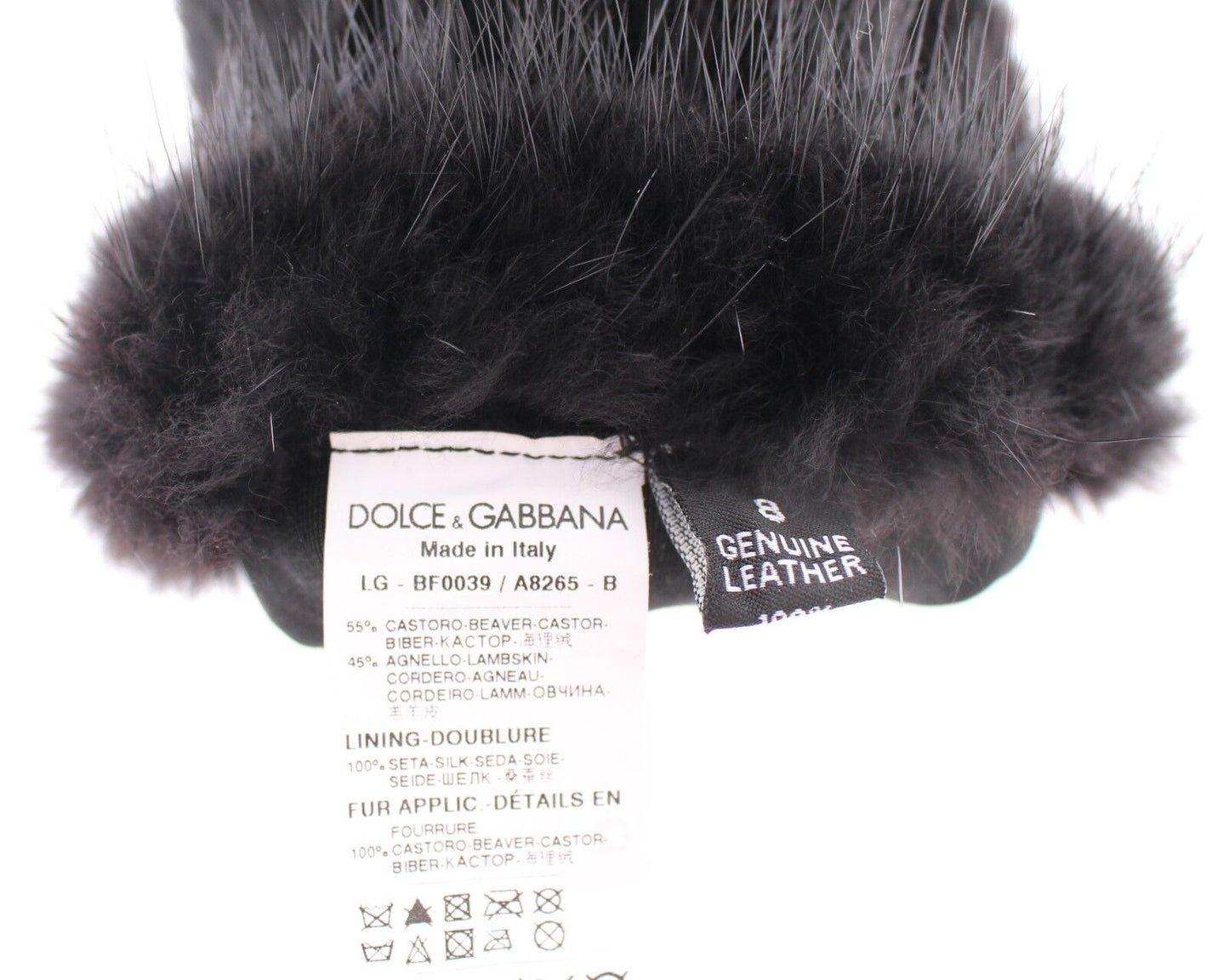 Schwarze Biberpelz-Lammfell-Leder-Ellbogenhandschuhe