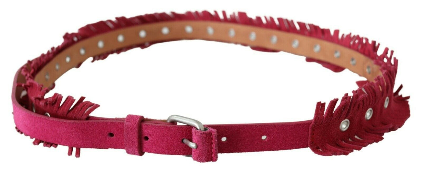 Maroon Leder Fransen Silber Schnalle Taille Gürtel