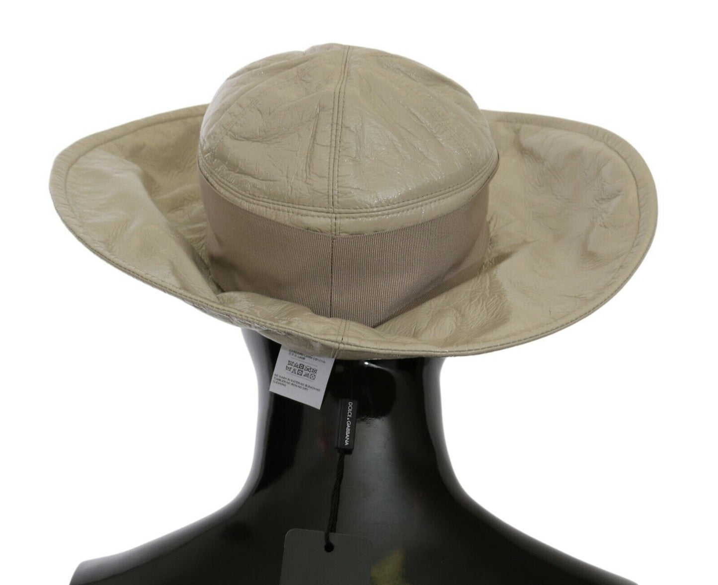Beige 100% Lammleder Breite Krempe Panamahut