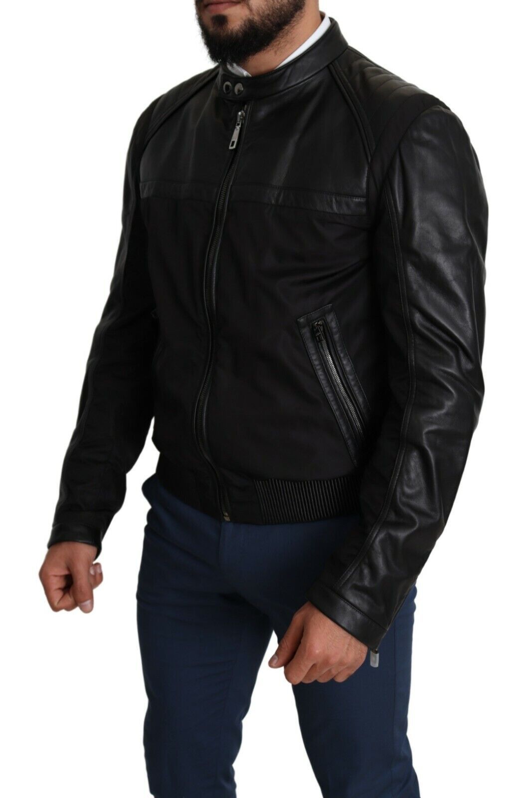 Schwarzes Nylon durchgehender Reißverschluss Männer Bomber Mantel Jacke