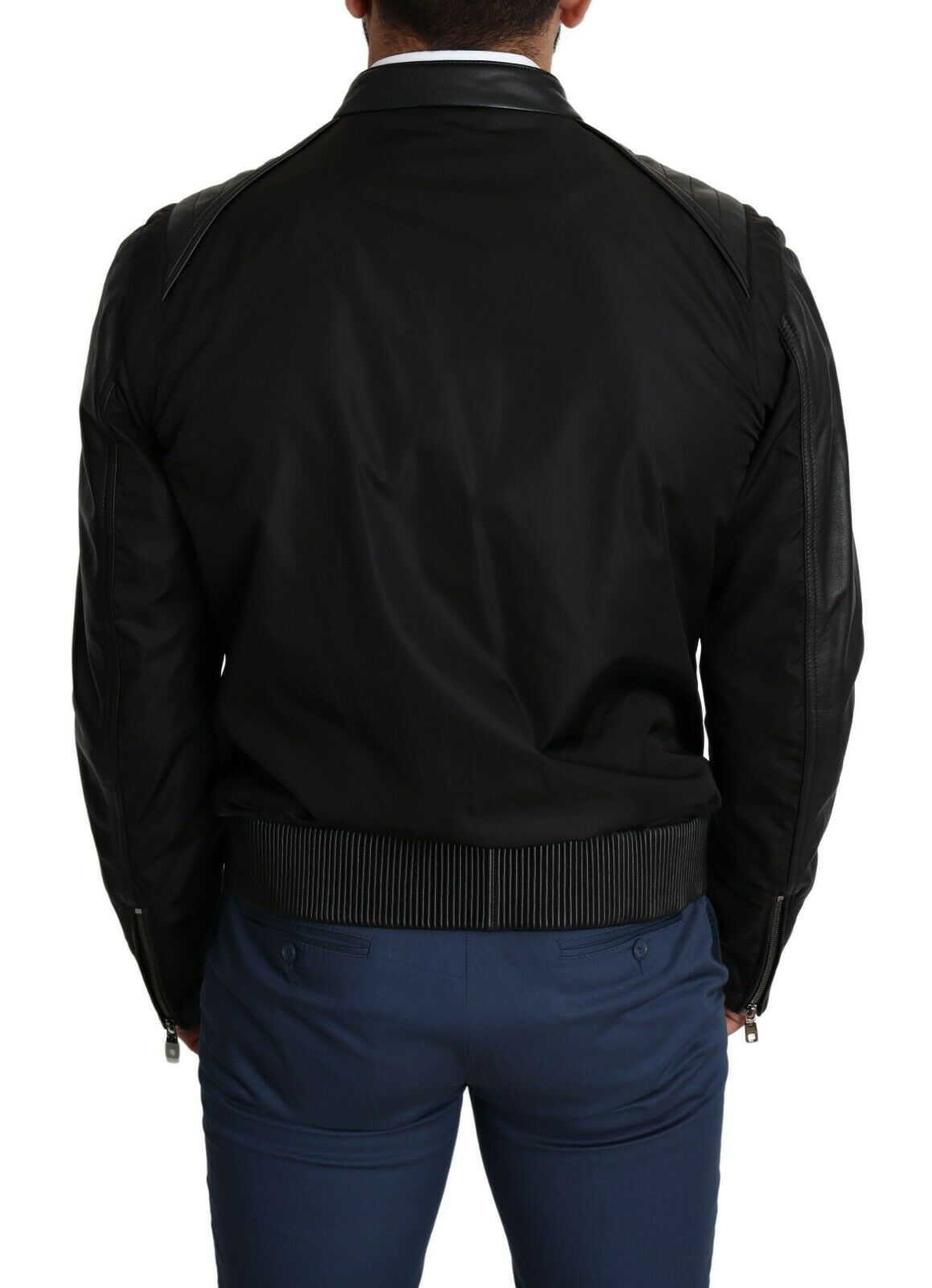 Schwarzes Nylon durchgehender Reißverschluss Männer Bomber Mantel Jacke