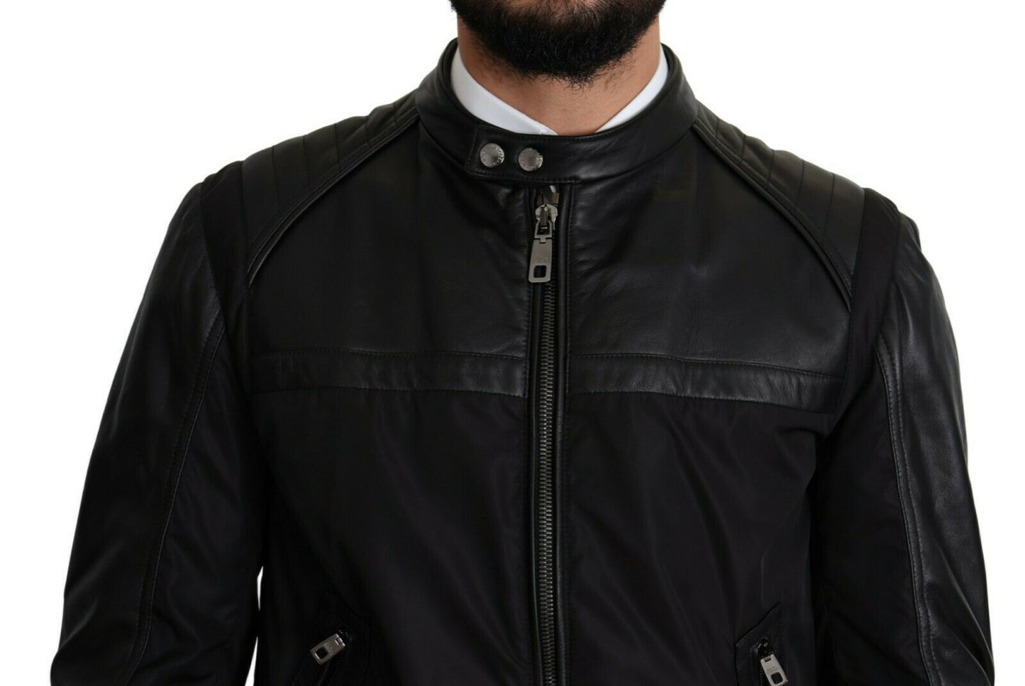 Schwarzes Nylon durchgehender Reißverschluss Männer Bomber Mantel Jacke