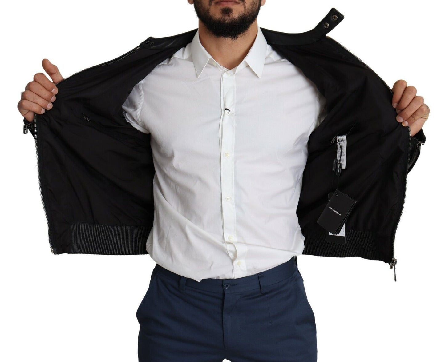 Schwarzes Nylon durchgehender Reißverschluss Männer Bomber Mantel Jacke