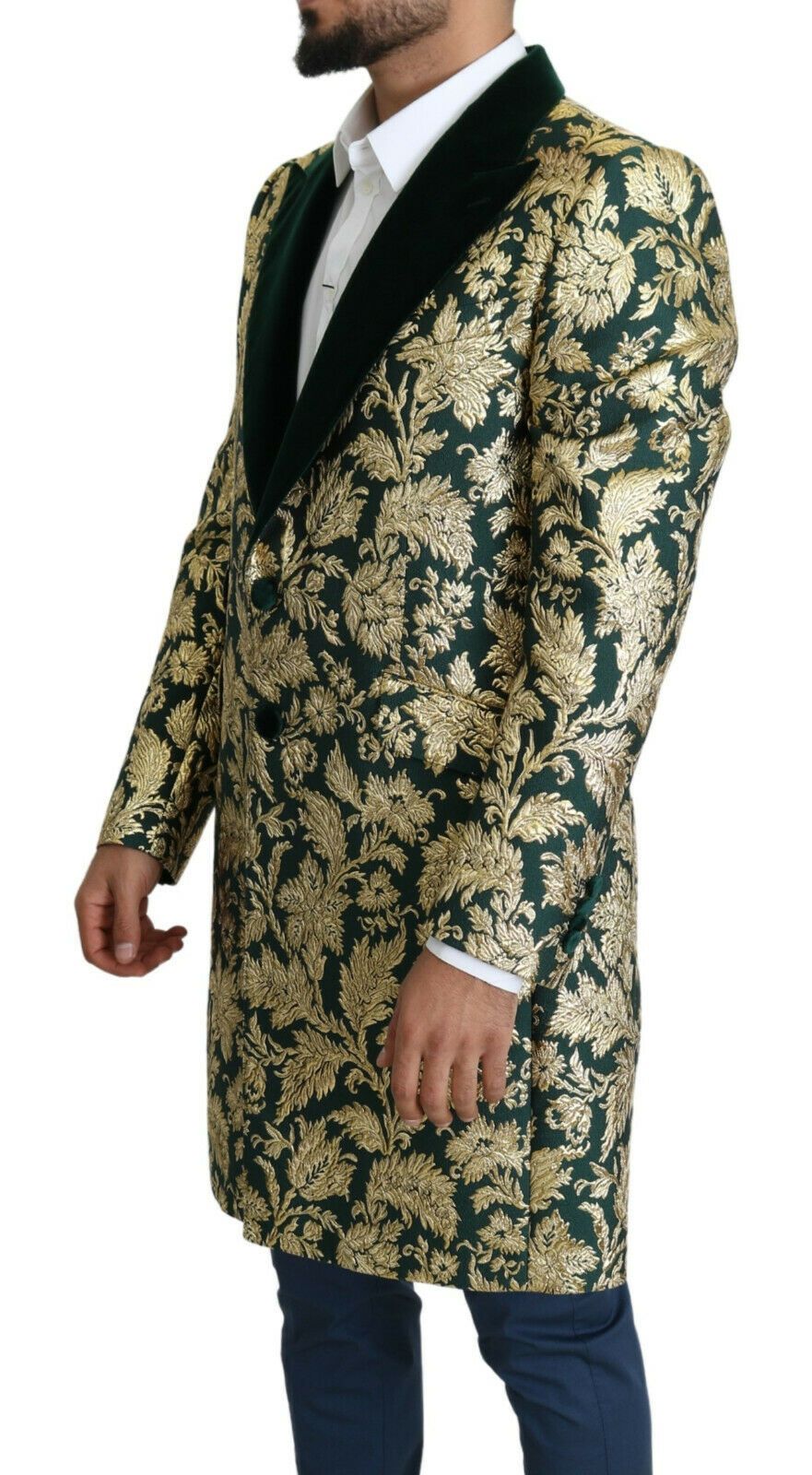 DOLCE & GABBANA Jacke SICILIA Grün Gold Jacquard Langer Mantel