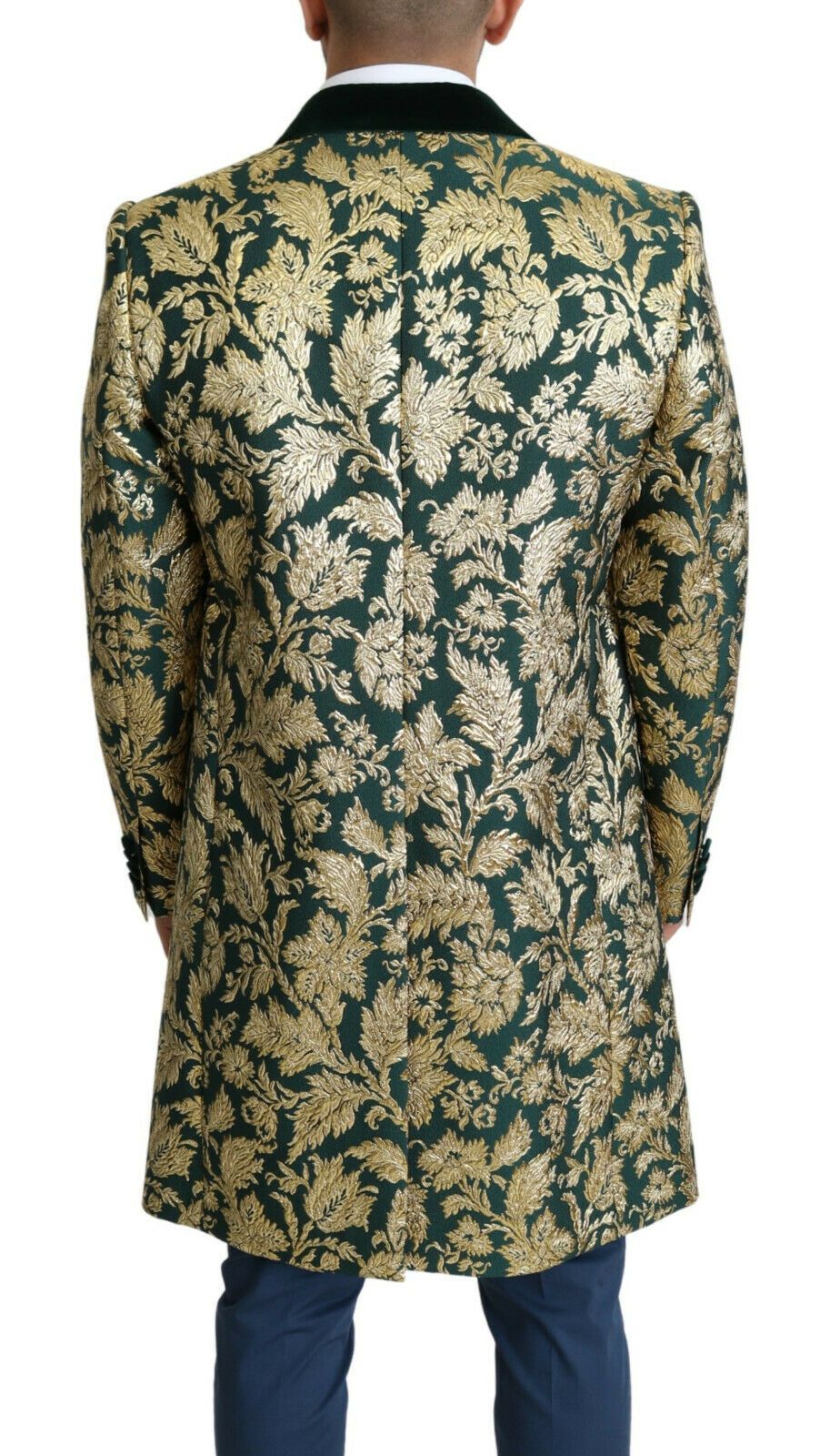 DOLCE & GABBANA Jacke SICILIA Grün Gold Jacquard Langer Mantel