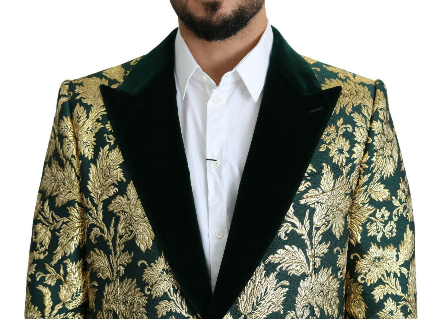 DOLCE & GABBANA Jacke SICILIA Grün Gold Jacquard Langer Mantel