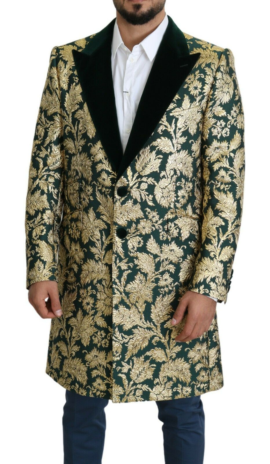 DOLCE & GABBANA Jacke SICILIA Grün Gold Jacquard Langer Mantel