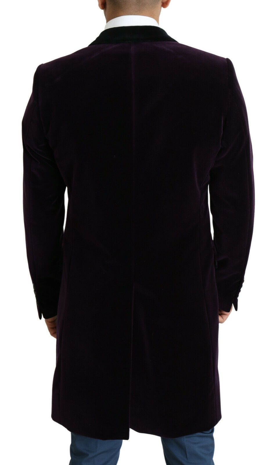 Lila Samt Doppelreihiger Langer Mantel Jacke