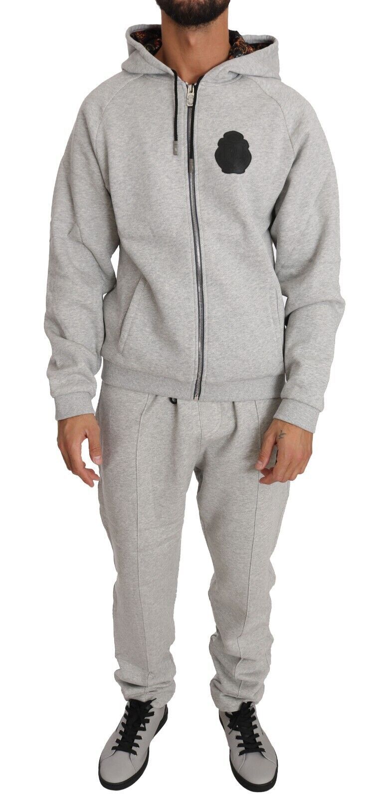 Graues Baumwollpullover-Hosen-Set Trainingsanzug