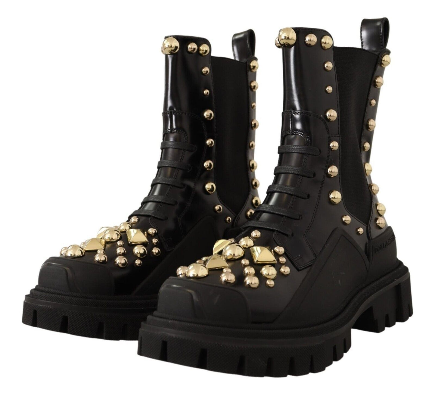 Schwarze Nietenstiefel aus Leder