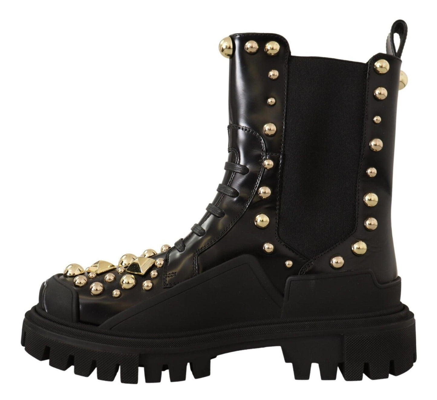 Schwarze Nietenstiefel aus Leder