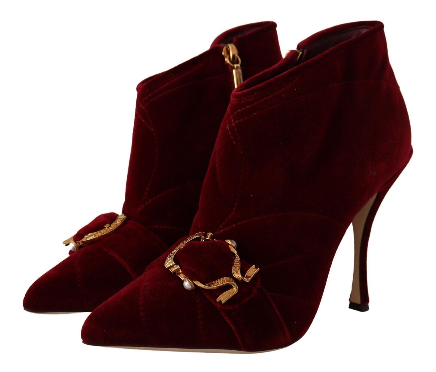 Bordeaux Samt Devotion Heels Stiefel Schuhe