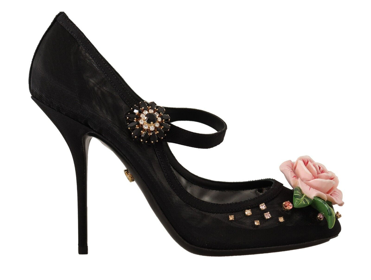 Schwarz Mesh verschönert Pumps Mary Jane Schuhe