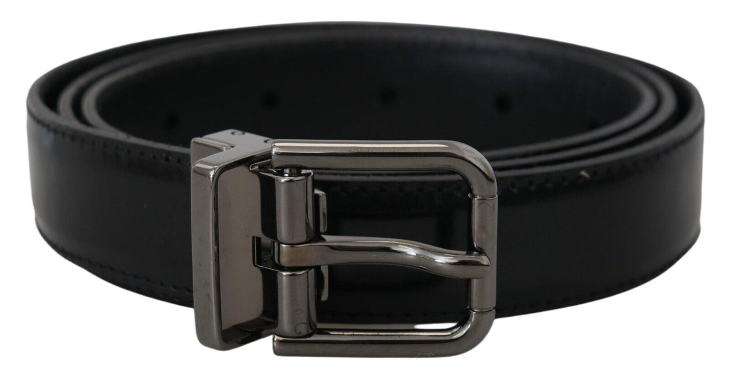 Schwarzes Leder Silberton Metallschnalle Männer Gürtel