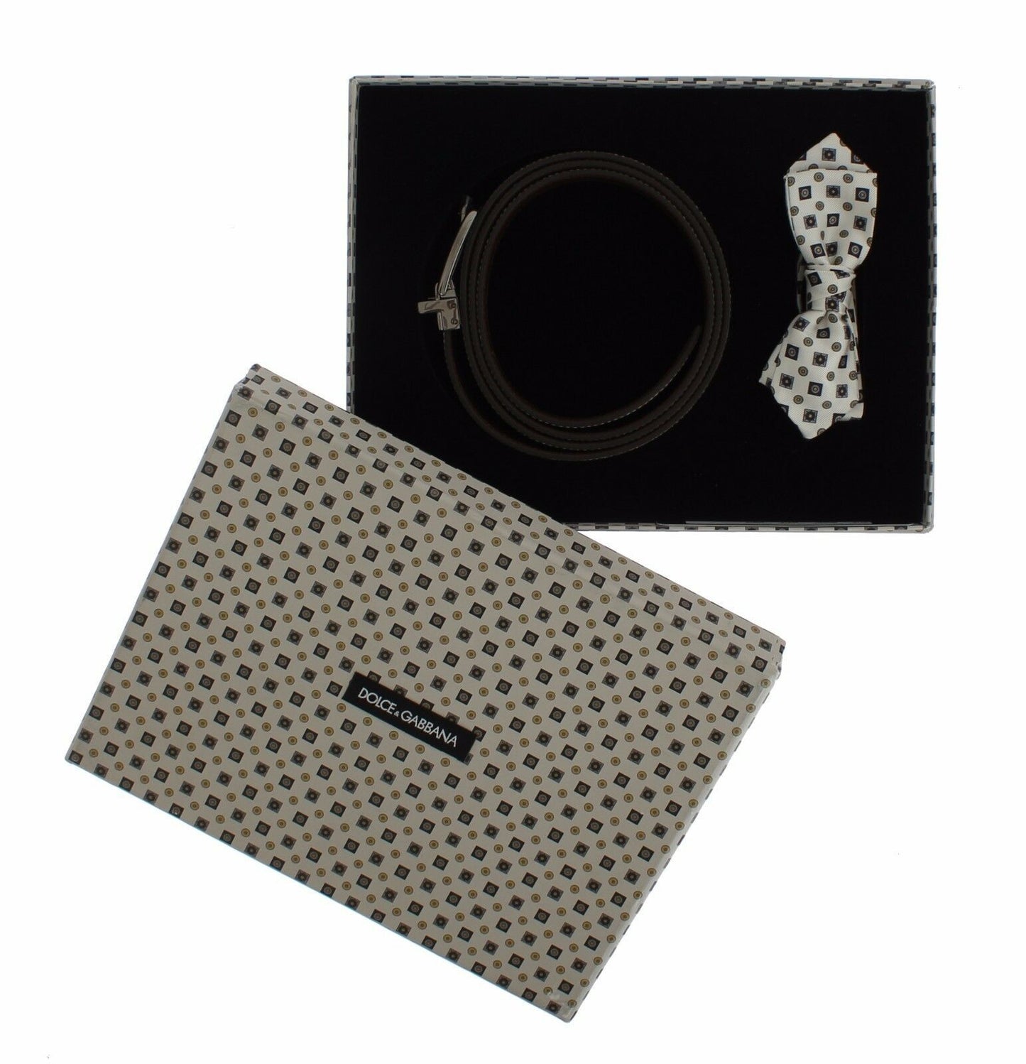 Weiße Seidenfliege Leder Herrengürtel Geschenkbox