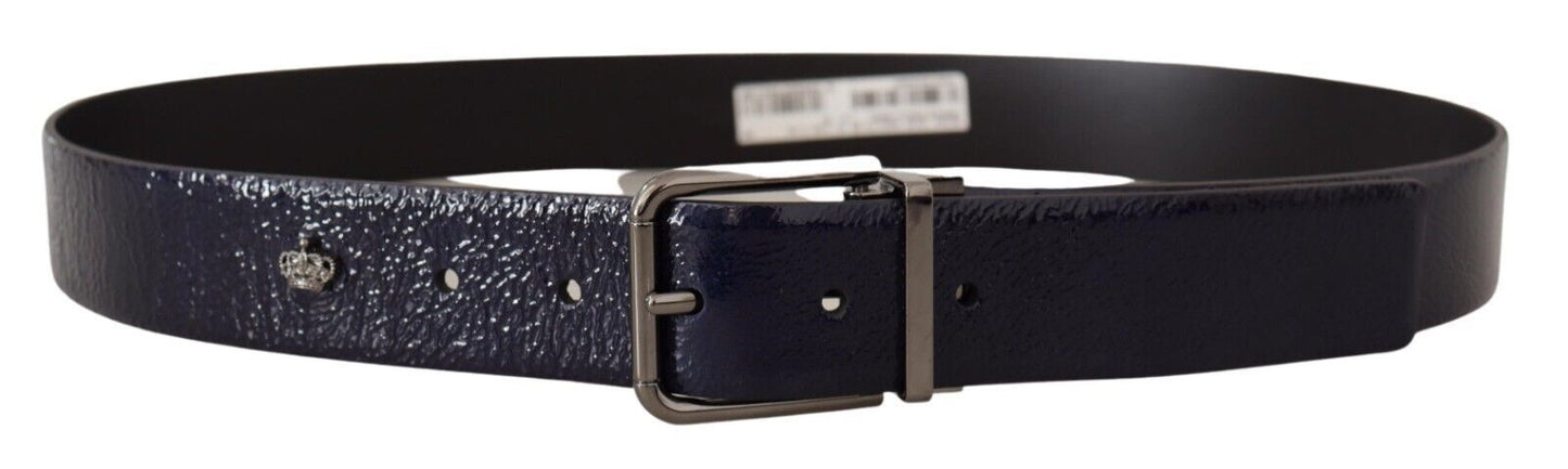 Blaues Lackleder Vernice Silberne Logoschnalle Gürtel