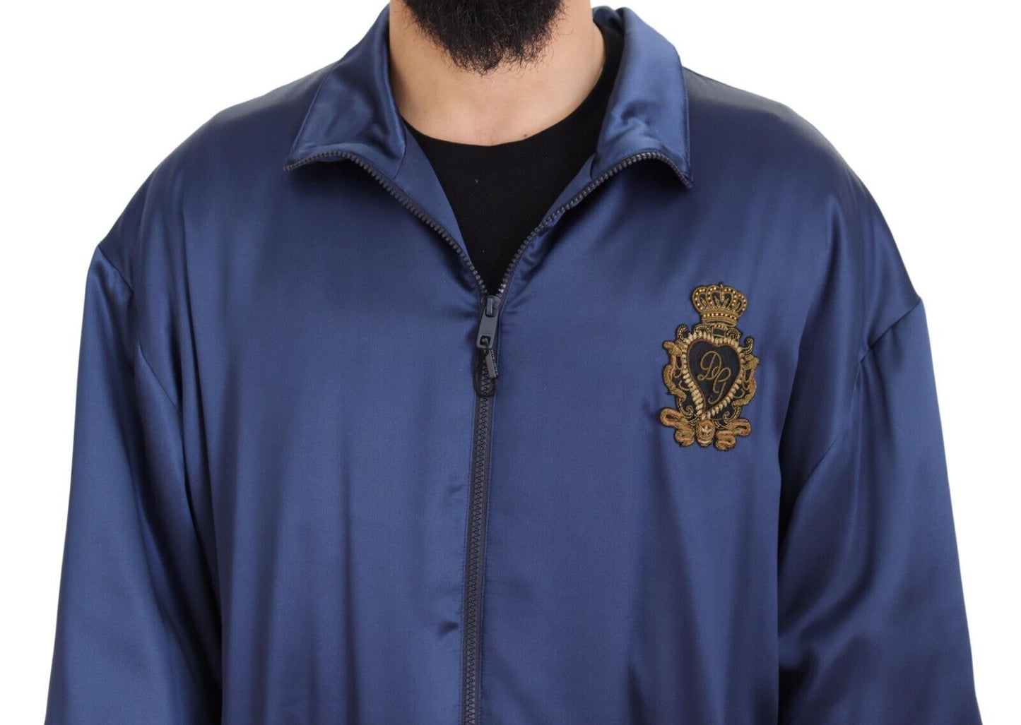 Blauer Wappenaufnäher KHALED Jacke mit durchgehendem Reißverschluss